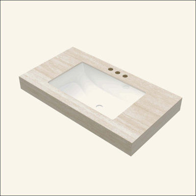 Comptoir en pierre frittée et lavabo encastré en céramique avec trois trous de robinet pré-percés standard, sans armoire, sans robinet et couvercle d'évier