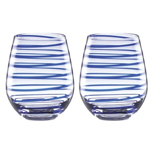 Kate Spade New York Acrylic Stemless Wine Glass Set, Navy Stripe -  Lifeguard Press