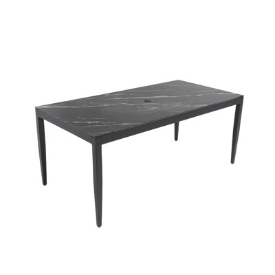 Outdoor Modern Patio 35.5"X71" Aluminum Dining Table Marble-Inspired Sintered Stone Top, Ember Finish, Post Tapered Legs-Seats Six, Weatherproof & Rust-Free