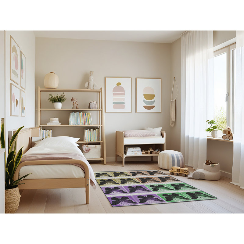 Tapis violet/rouge/vert à motif, Rectangle 3 pi x 5 pi