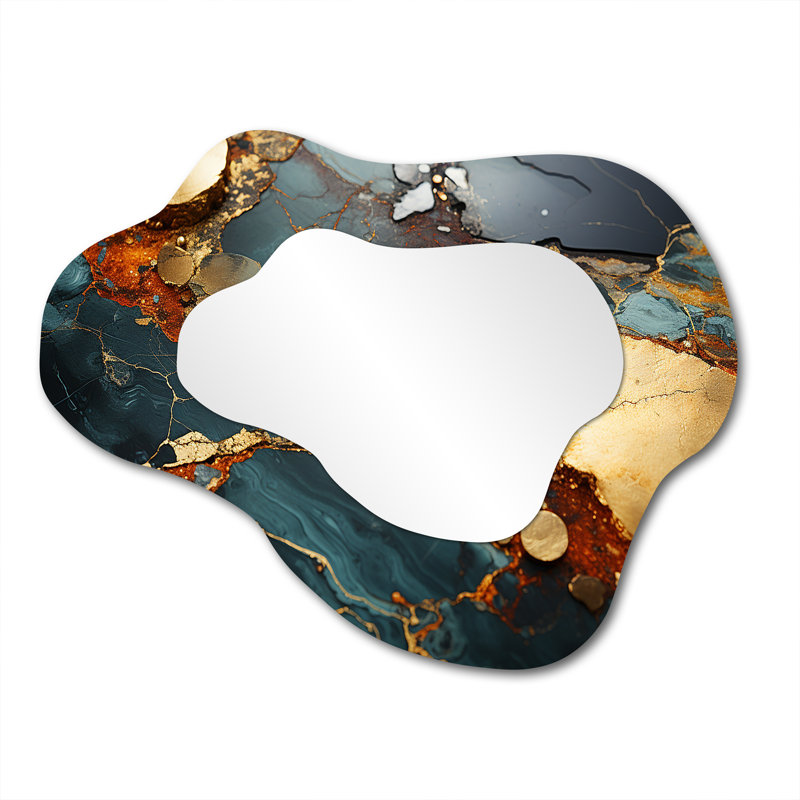 Gold and Green Serene abstract marble dream IV - Marble Asymmetrical Wall Mirror, Gold Cloud Decorative Mirror, Printed Metal Art