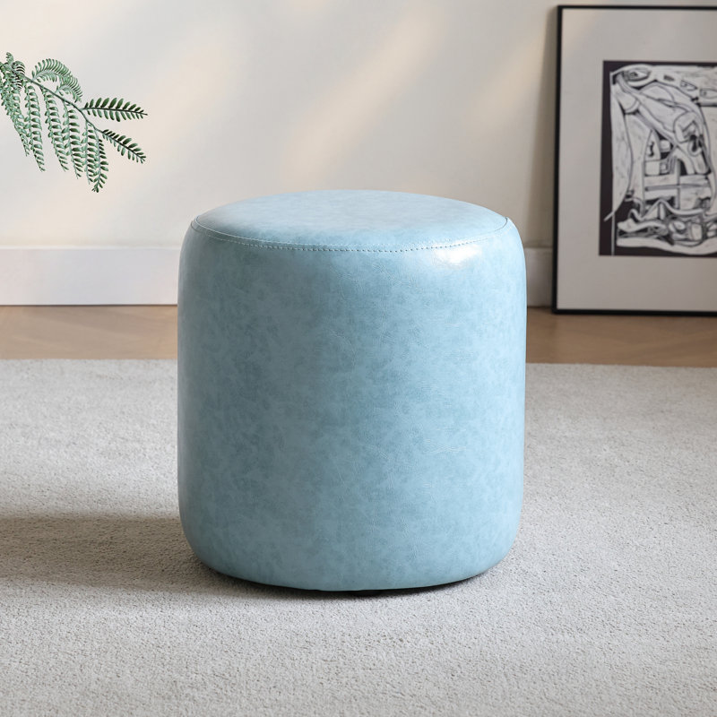 30cm Small Round Faux Leather Upholstered Ottoman, Turquoise
