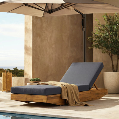 DaPrato Modern Coastal Acacia Wood Adjustable Chaise Lounge With Cushions