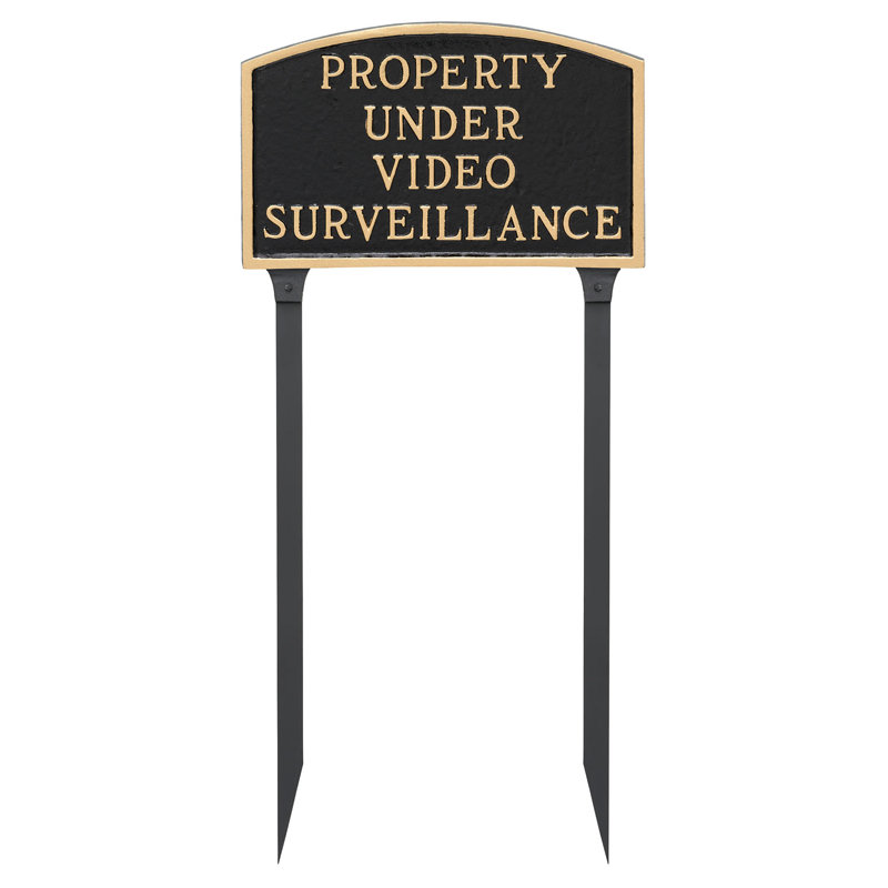 Property Under Video Surveillance Statement Garden Sign, Black/Gold, 10" H x 15" W x 0.25"D
