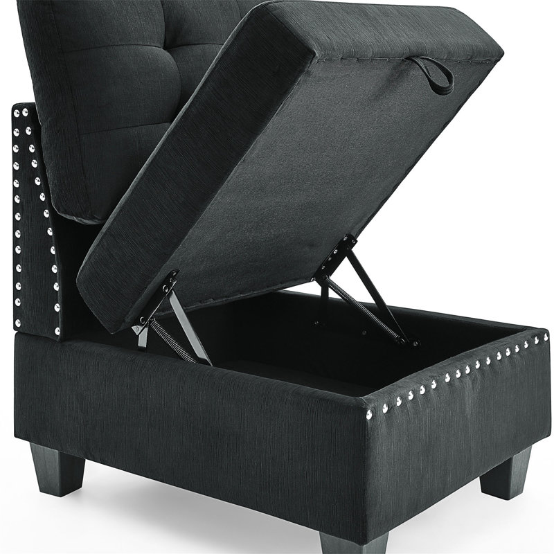Canapé modulaire réversible en coin Behm, Velours noir