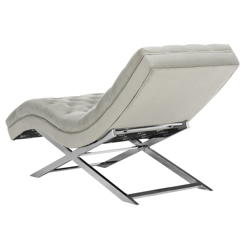 Chaise longue sans accoudoirs capitonnée Mabella, Velours gris, Chrome