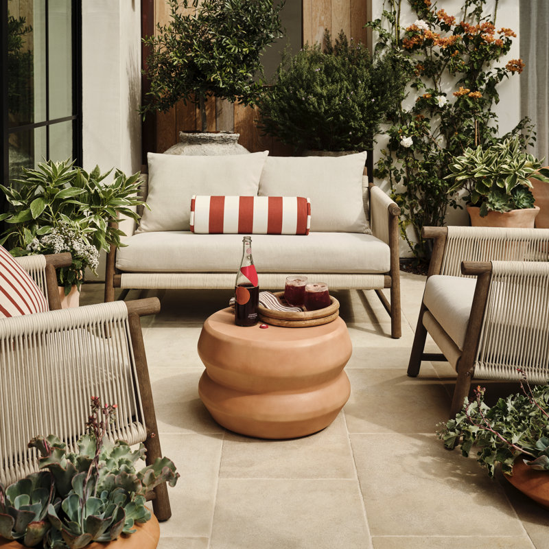 Naomie 4-Piece Acacia Loveseat Seating Set with Olefin Linen