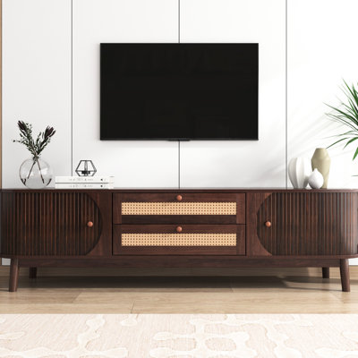 Meuble audio-vidéo pour téléviseur de 75 po, cadre en bois massif, rangement multifonctionnel et caractéristiques décoratives