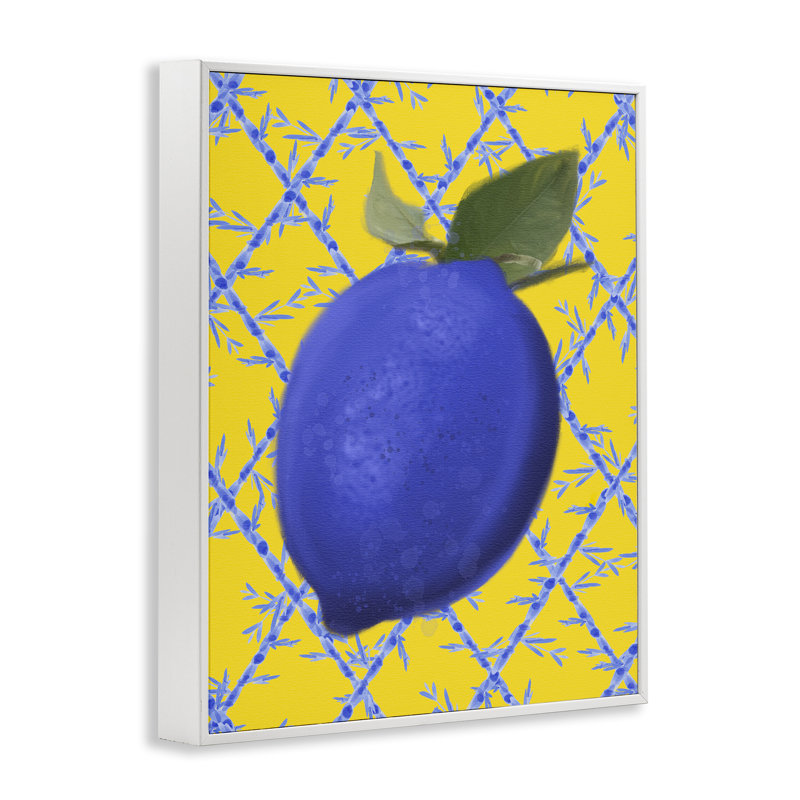 Estampe numérique bleue sur fond jaune, design par Matthew Piotrowicz, H 14 po x l 11 po