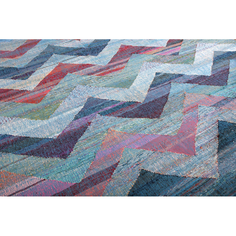 Tapis bleu en laine noué à la main 10 pi 3 po x 11 pi 11 po Kilim 2010