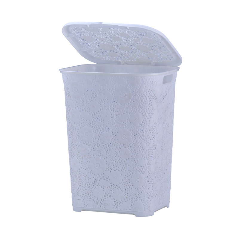 Plastic Laundry Hamper with Handles, White