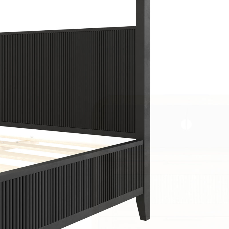 Lit plateforme à baldaquin en bois avec lattes de support, Black