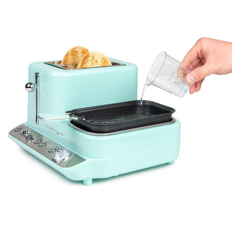 Nostalgia BST3AQ Retro 3-in-1 Family Size Electric Breakfast Station,  Coffeemaker, Griddle, Toaster Oven - Aqua 