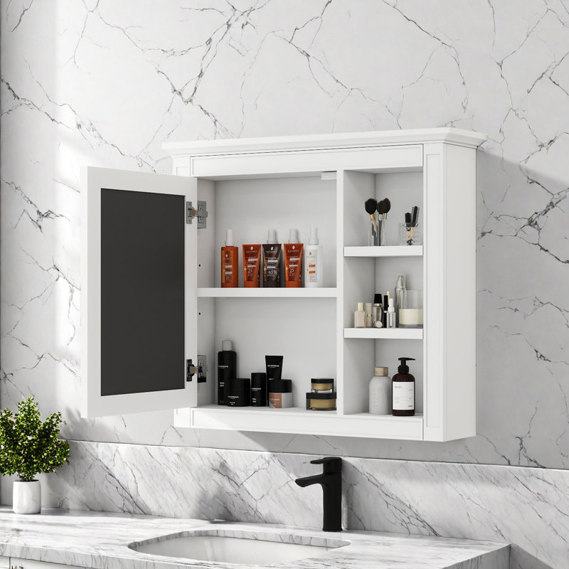 Élégante armoire murale de salle de bain avec miroir et 3 tablettes ouvertes - Armoire à pharmacie murale pour un rangement efficace dans la salle de bain