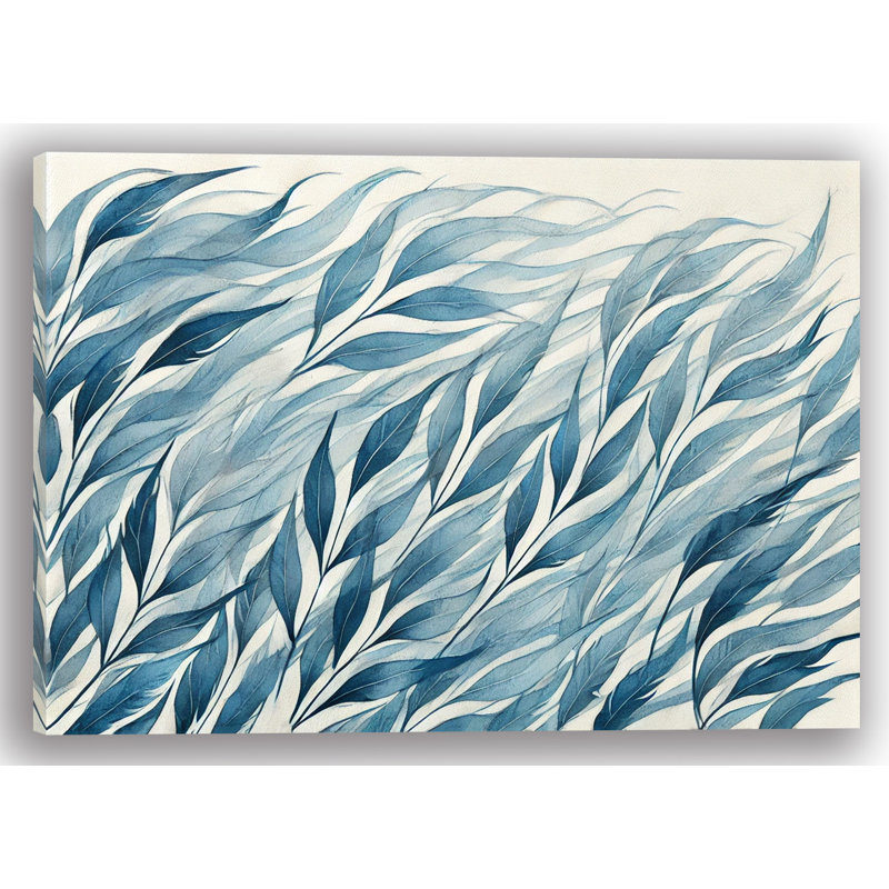 «Blue Leaf Garden», art mural sur toile botanique, H 12 po x l 16 po