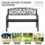 Banc d'extérieur en métal noir de 50 po, siège de jardin à lattes, porche, cour, entrée, jardin à revêtement dangereux, réglable