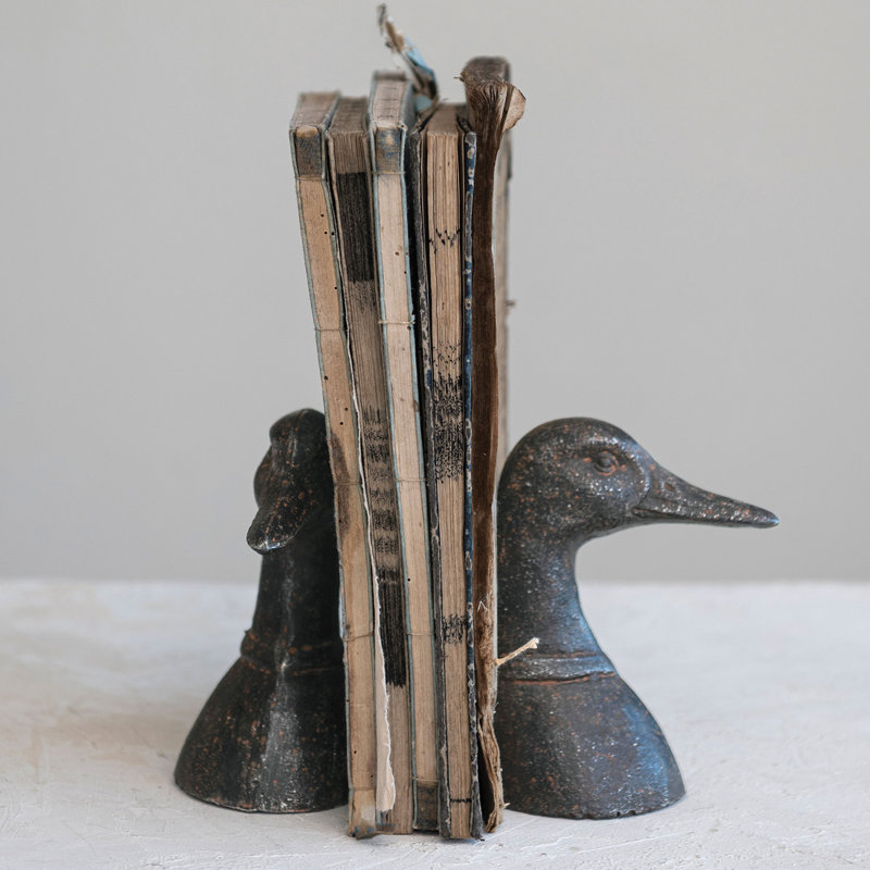 Caselyn Decorative Distressed Cast Metal Duck Head Bookends