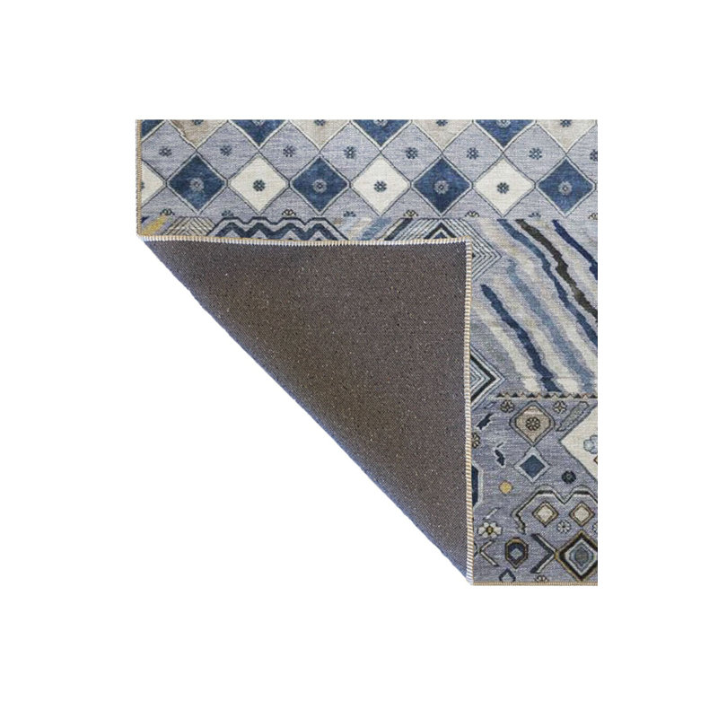 Tapis bleu tissé à motif géométrique lavable à la machine, Sous-tapis rectangulaire 3 pi 11 po x 5 pi 11 po i