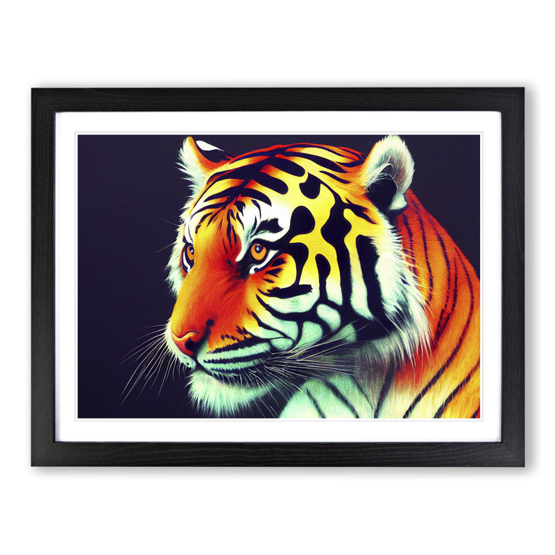 Blessed Tiger - Single Picture Frame Print, 46cm H x 64cm W x 2cm D, Black