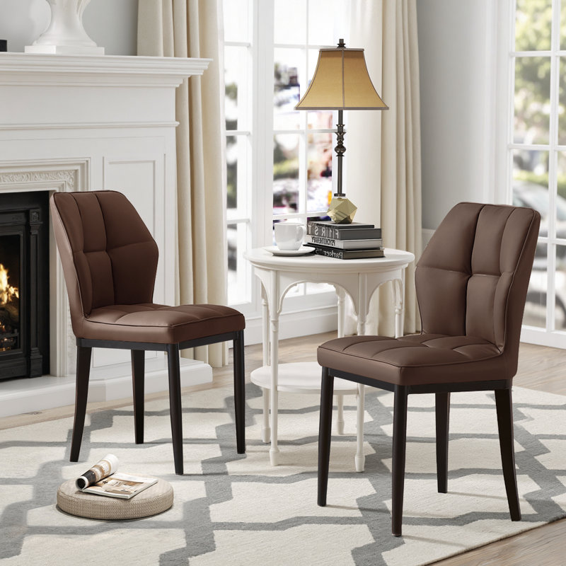 Faux Leather Dining Chairs, Upholstered Wide Backrest High Back Kitchen Chairs, Brown