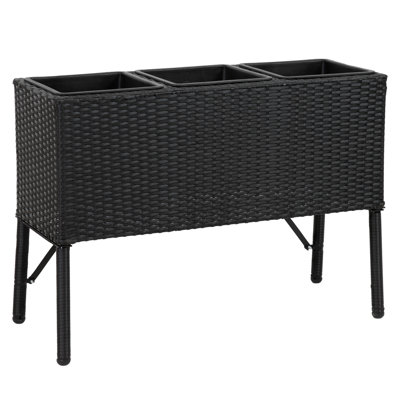 3-Section Wicker Raised Planter - Black