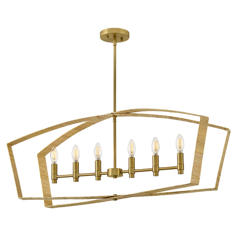 40" 6-Light Candle Open Frame Linear Chandelier, Bronze