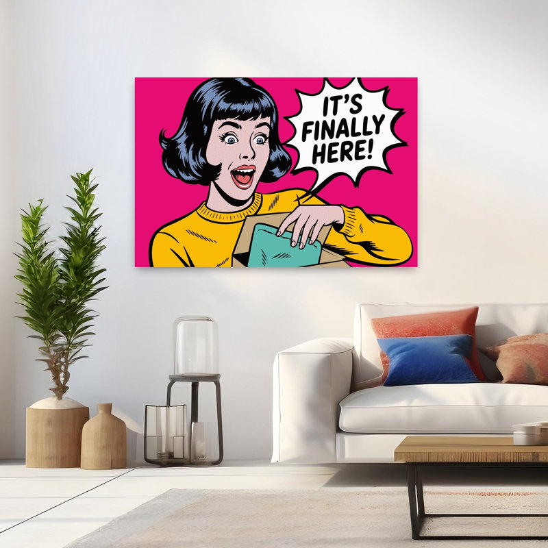 Excité, femme, déballage, rétro, art mural rétro, H 32 po x l 48 po