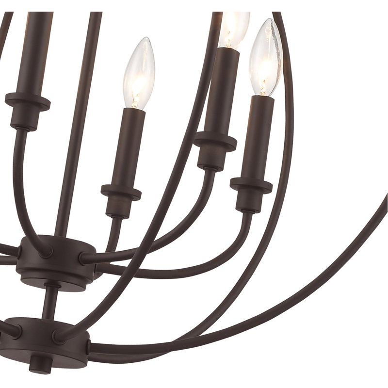 Lustre en forme de globe à 6 lumières de style bougie, Bronze