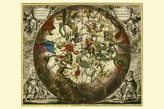 « haemisphaerium stellatum australe aequali » par andreas cellarius, impression