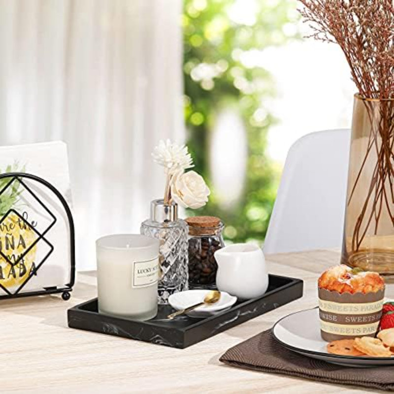 Bathroom Vanity Tray, Resin Dresser Jewelry Ring Dish Tank Storage Kitchen Sink Countertop Organizer Plate Holder For Perfume Candles Soap Towel Plant Bathroom Accessories, M, Matte Ink Black