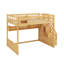 Grand lit mezzanine en bois avec escalier et garde-robe, tablettes de rangement et espace sous le lit-946739585