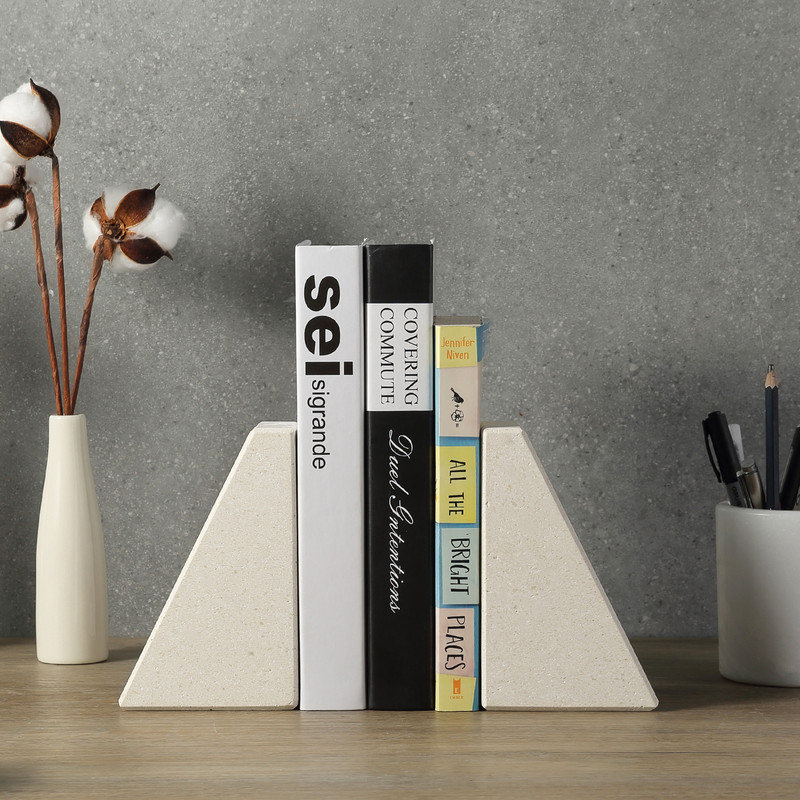 Serre-livres en marbre (ensemble de 2), H 2,54 po x l 5,93 po x P 3,98 po, Beige vif