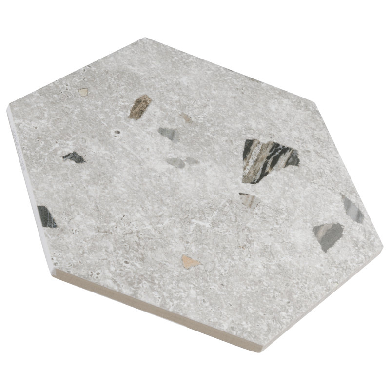 Carreau en porcelaine aspect pierre Sonar Hex 9 "x 10", Argent