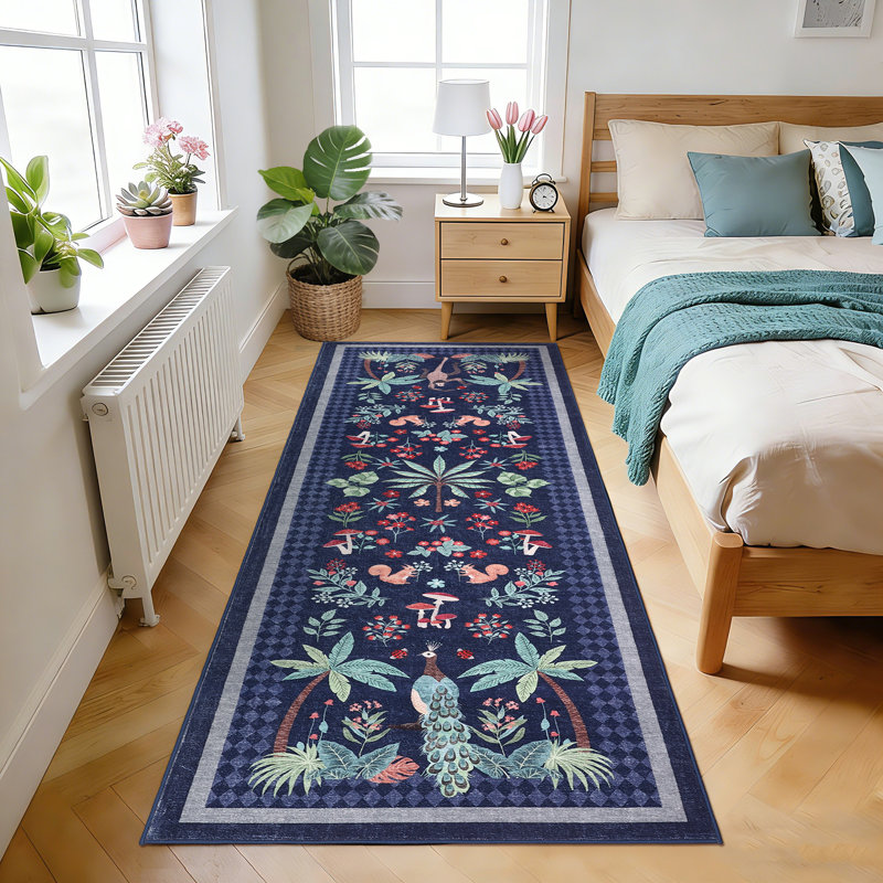 Jungle 2x6 Kitchen Runner Rug, Washable Animal Print Soft Non Slip Hallway Runner Tropical Botanical Ultra Thin Peacock Monkey Floor Rugs