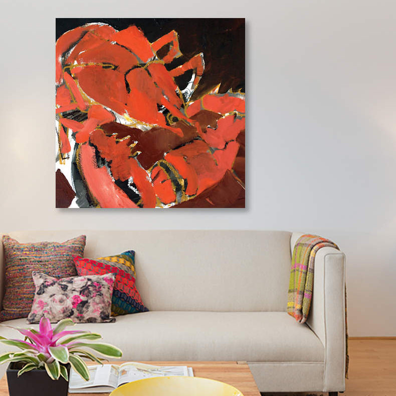 « abstract homard v », impression sur toile, H 37 po x l 37 po x P 1,5 po, Toile tendue, Pas de tapis