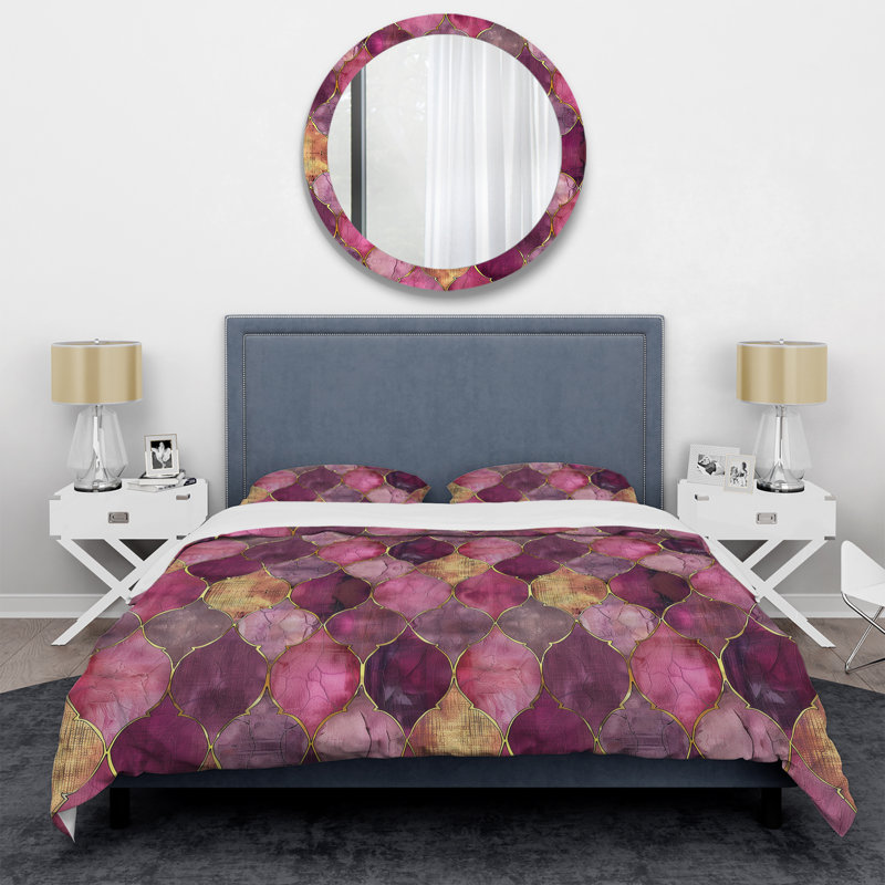 Ensemble de housse de couette Magenta Diamond Glam II - Transitional, Housse de couette simple et deux taies décorative