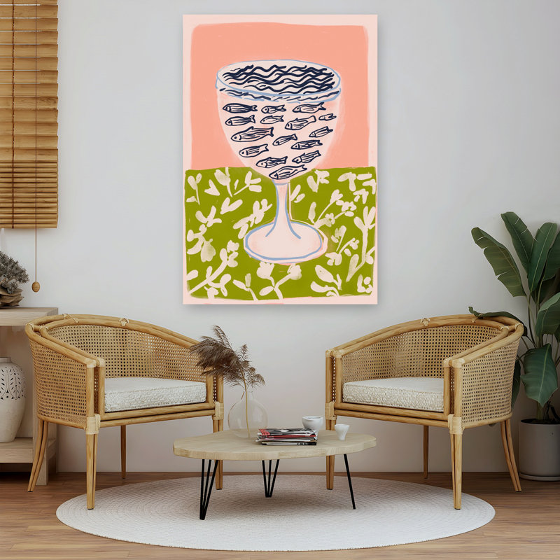 Playful Fish Bowl Playful Vibrant Whimsical Fish Nature Architecture Wall Art Print 1 Piece Wrapped Canvas Wall Art