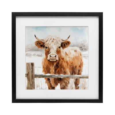 Cattle at Snowy Fence Framed Print Under Glass, design by Heidi Kuntz