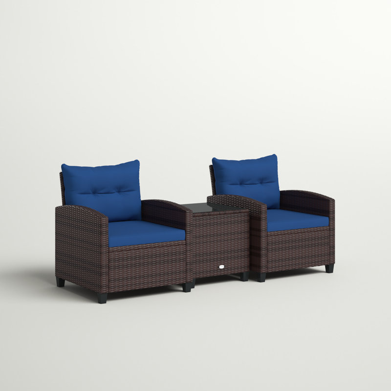 Chunn 2 - Person Patio Conversation Sets with Cushions, Navy, Dark Gray