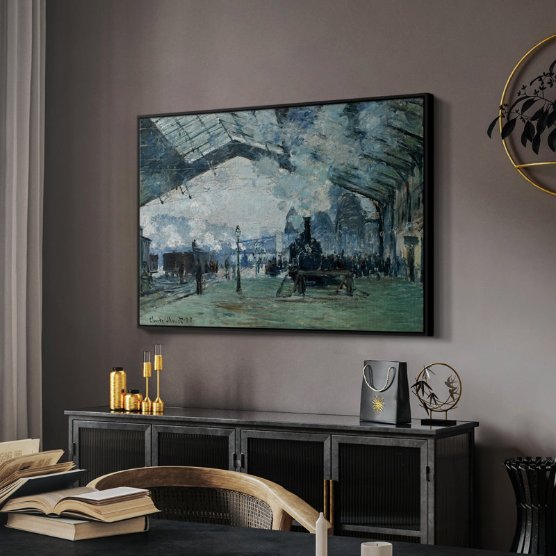 La station Saint-Lazare, 1877 - Claude Monet, toile tendue avec châssis, 26 x 40, Noir