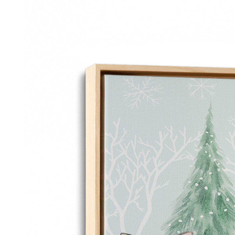 Imprimé d'arbres des Fêtes avec des animaux des bois, H 12,75 po x l 18,75 po x P 1,75 po, Encadrement brun