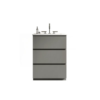 Meuble-lavabo gris TIA de 24 po avec lavabo et 3 trous de robinet, grand meuble-lavabo autoportant avec rangement pour salle de bain moderne, lavabo monobloc blanc sans drain ni robinet, pré-assemblé