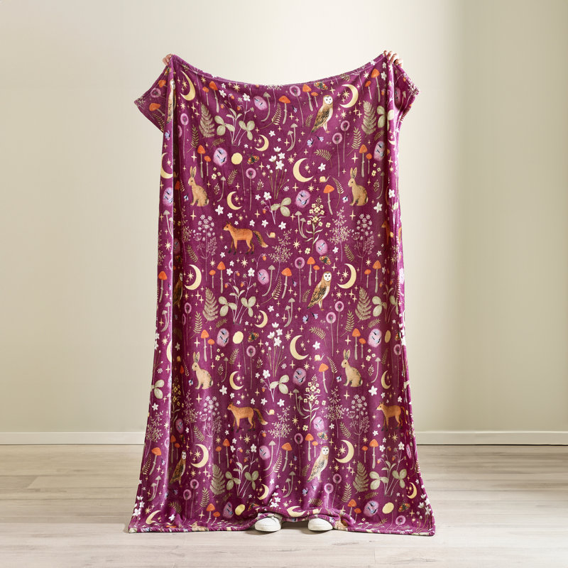 Enchanted Twilight Animals Cosy Fleece Blanket Throw, Purple
