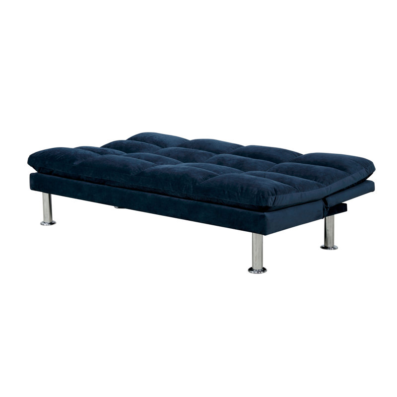 Fleeman Twin 67'' Upholstered Convertible Sofa, Navy Microfiber/Microsuede