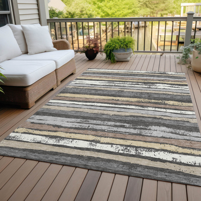 Sylira Charcoal Washable Indoor-Outdoor Rug - , 9' x 12'