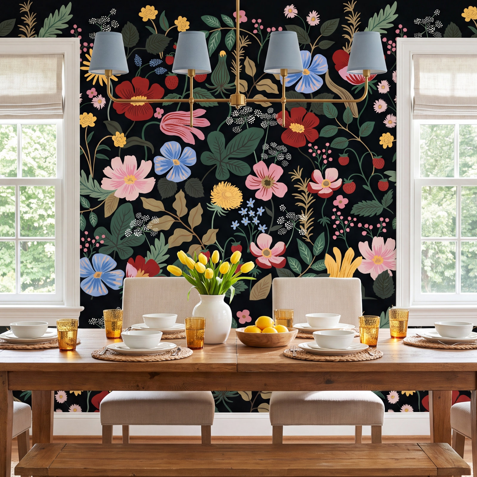 Rifle Paper Co. Strawberry Fields Wall Mural, Black