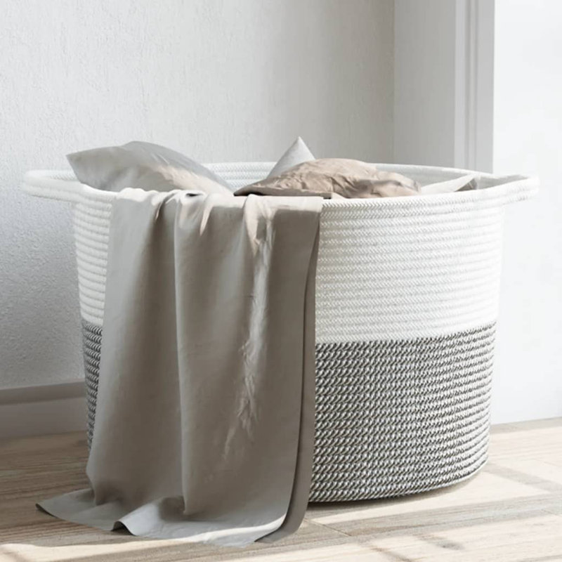 Ahmina Laundry Basket with Handles, Grey/White