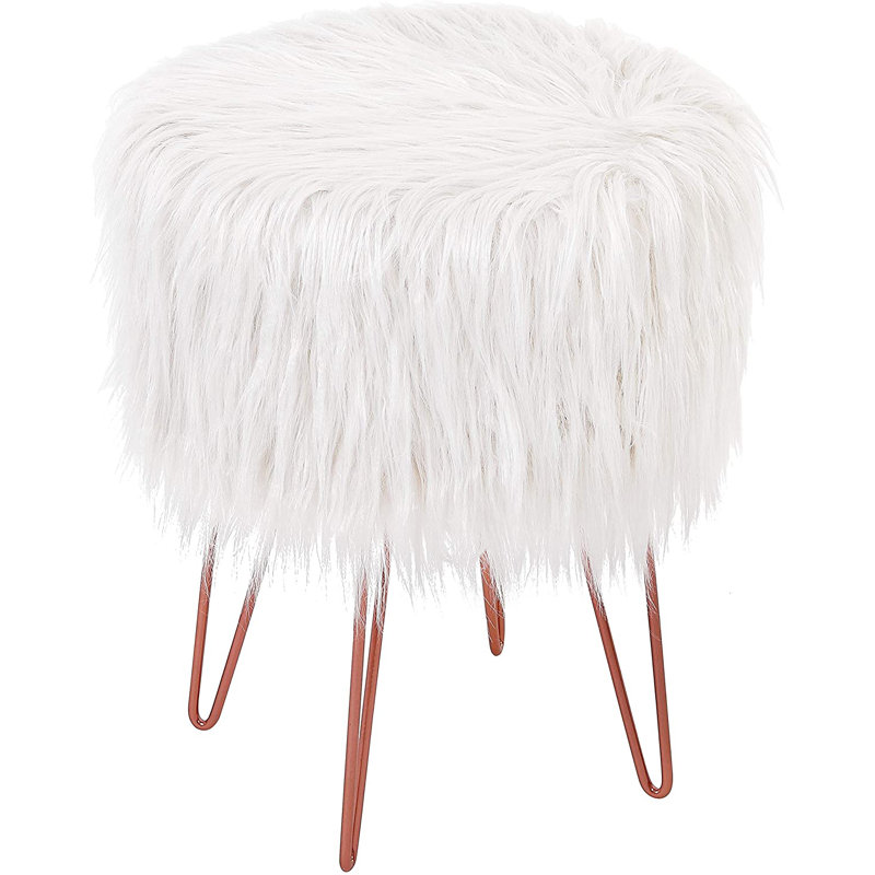 Repose-pieds standard rond de 14,5 po de largeur, Fausse fourrure blanche