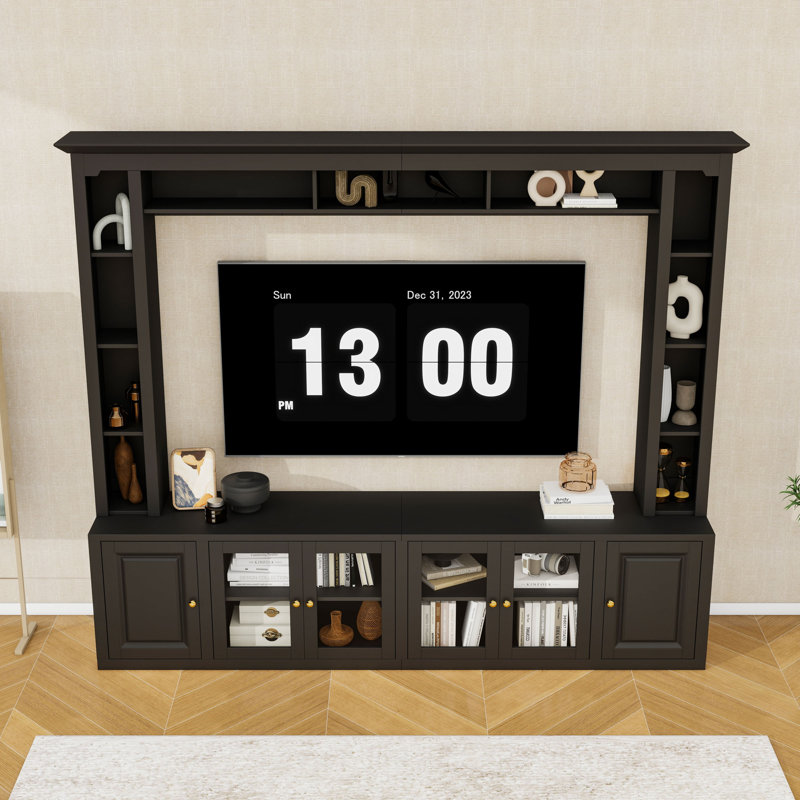 4-Piece Entertainment Center Wall Unit with Bookshelves and Cabinets, TV Stand for TVs Up to 80", Black