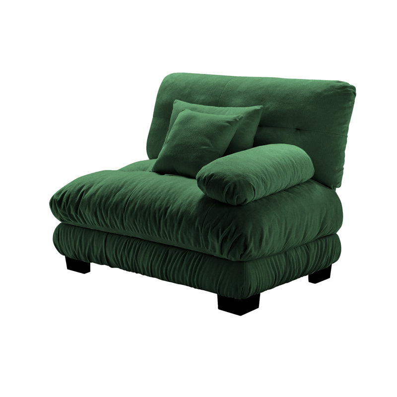 Canapé modulaire Erico avec coussins et accoudoirs LSF, chenille verte de 119 cm